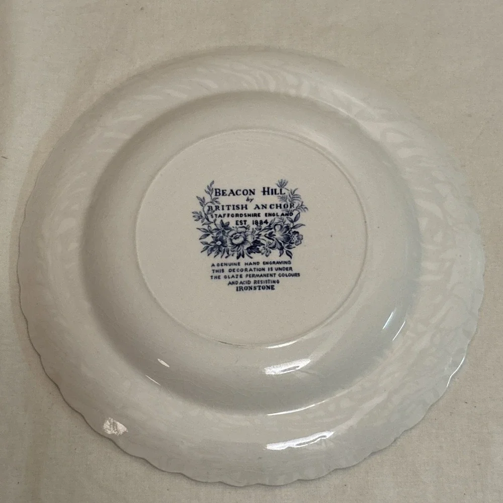 Staffordshire Beacon Hill by British Anchor Blue Salad Plates 8” - Set of 4
